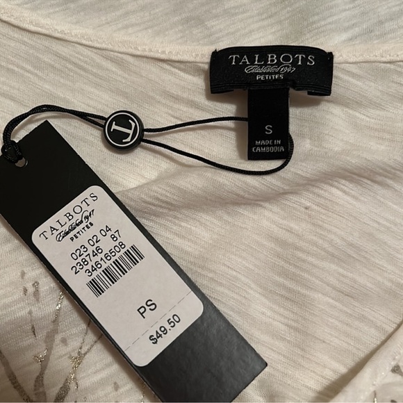 New! Talbots Foil Tree Print V-neck Long Sleeve Tee - Picture 4 of 5